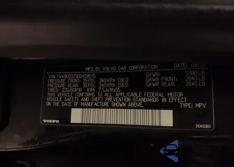 2013 Volvo Xc60 T6/T6 Platinum/T6 Premier Plus/T6 R-Design/T6 R-Design Platinum/T6 R-Design Premier Plus z USA, uszkodzony, nr VIN YV4902DZ9D2459515
